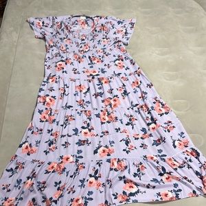 Knox Rose Lavender Floral Tiered Maxi Dress, XL